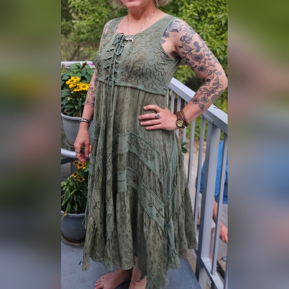 Scully Lace Up Dress Custom Hand Dyed Green And Teal Sz L - Picture 3 of 14